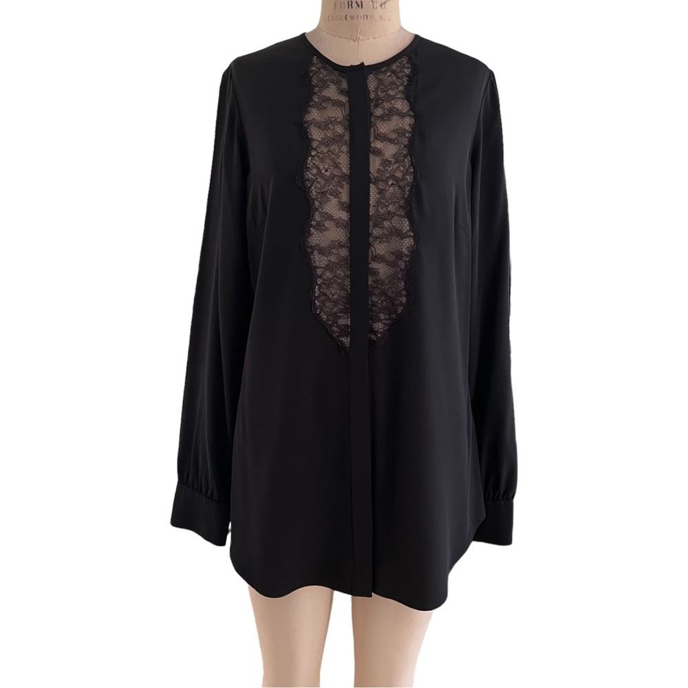 Lela Rose Black Blouse w/ Lace Down the Middle